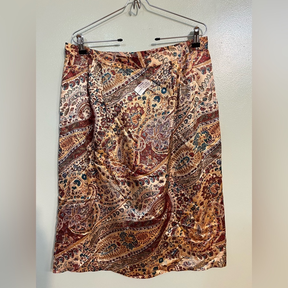 Womens 100% Skirt Lined Back Slit Elegant Paisley Skirt in Multicolor 16 New